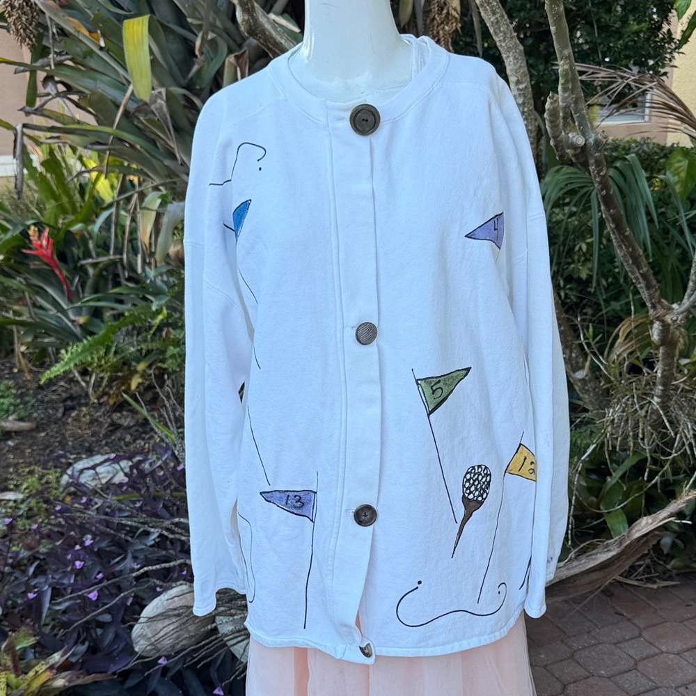 Kunky’s Retro Golf Gal Button Front Sweater Sz L